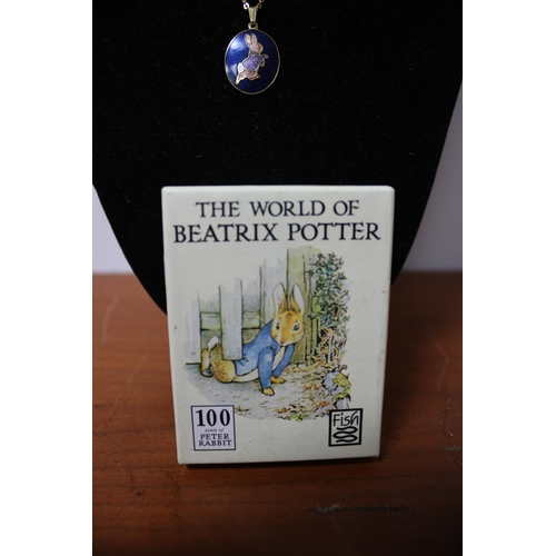 25 - The World of Beatrix Potter, Peter Rabbit, Enamelled Charm, 24ct Gold Plated Charm and Necklace