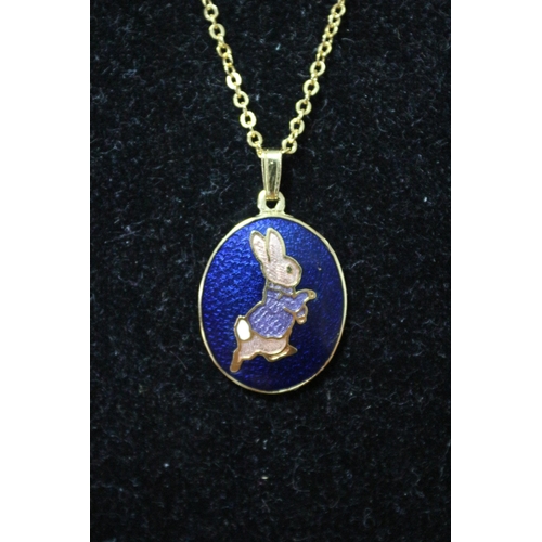 25 - The World of Beatrix Potter, Peter Rabbit, Enamelled Charm, 24ct Gold Plated Charm and Necklace