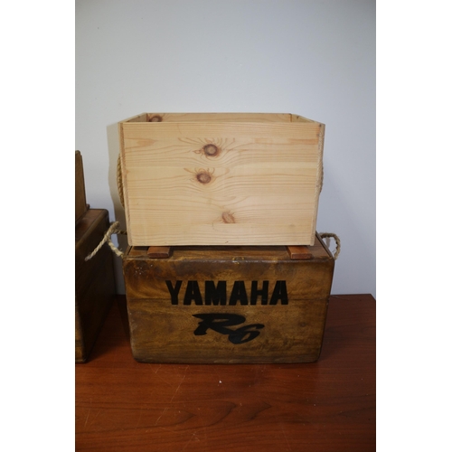 68 - 4 Wooden Boxes, 2 are Yamaha, Biggest is 35 x 25 x 23 cm