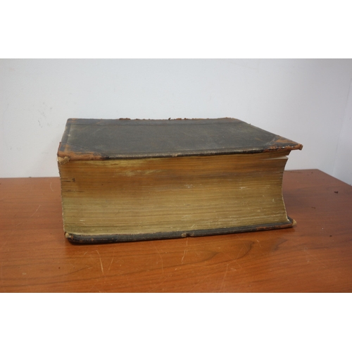 73 - Huge Antique Gold Edged Church Bible with Engravings on Steel and Wood, 39 x 33 x 14 cm , Spine AF, ... 