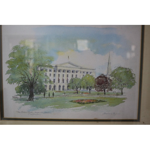 78 - The Queens Hotel, Imperial Gardens, Watercolour Signed by Graham Garfield, 44.5 x 34.5 cm