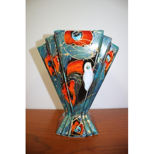 138 - Anita Harris Fan Vase with Toucan Design, 21.5 x 9 cm