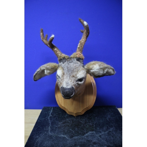 2 - Very Well Made Deer Head Made From Felt on a Wall Mounted Shield