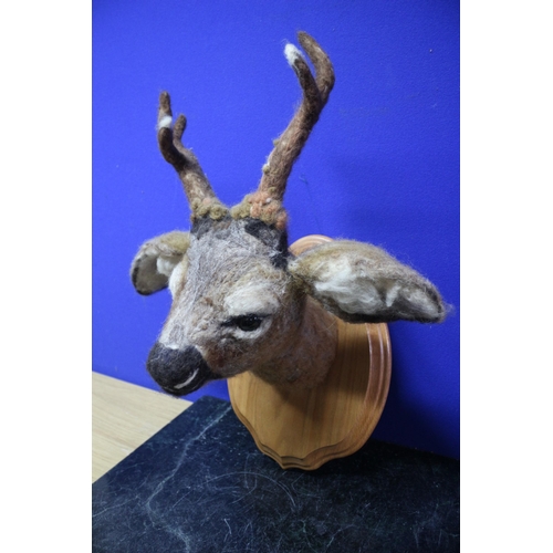 2 - Very Well Made Deer Head Made From Felt on a Wall Mounted Shield