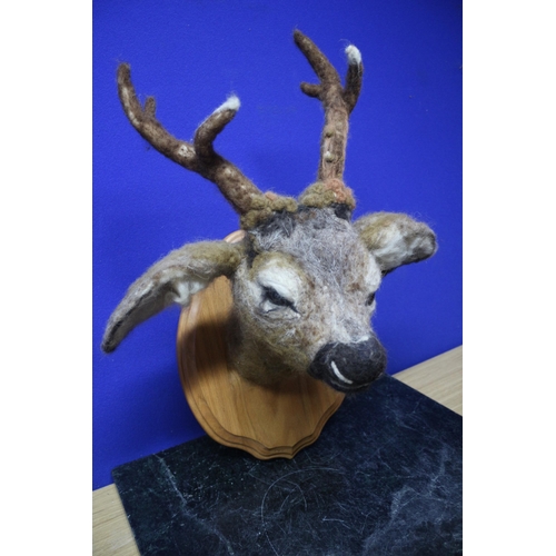 2 - Very Well Made Deer Head Made From Felt on a Wall Mounted Shield