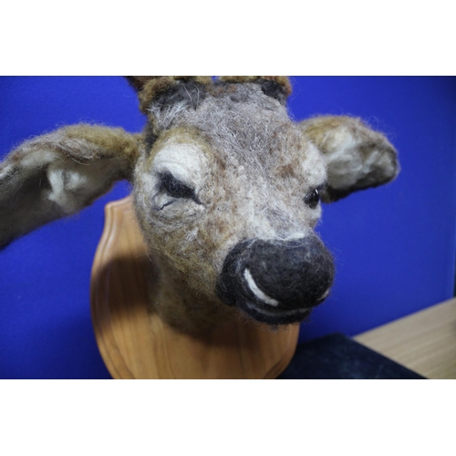 2 - Very Well Made Deer Head Made From Felt on a Wall Mounted Shield