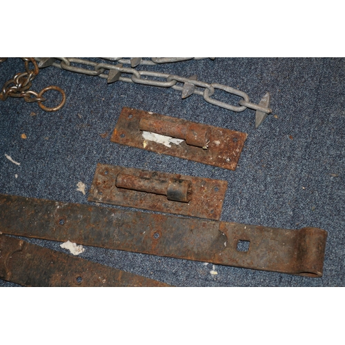 21 - Vintage Heavy Metal Gate Hinges, Ratchet and one Other Metal Item