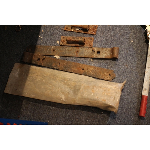 21 - Vintage Heavy Metal Gate Hinges, Ratchet and one Other Metal Item