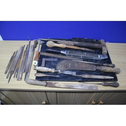 22 - Nice Selection of Vintage Tools including Files and Large Chopping Blade