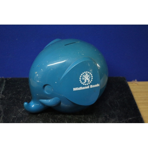 24 - Retro Midland Bank Light Blue Elephant Money Box