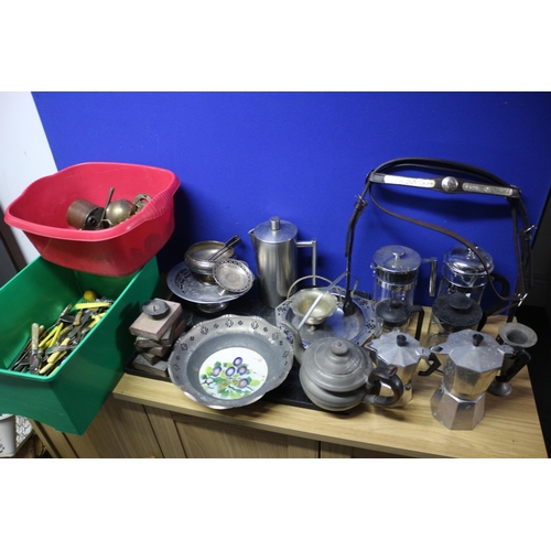 36 - Large Selection of Brassware and other Metal Items plus Various Sized Coffee Percolators