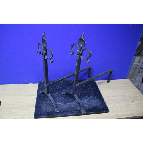 37 - Pair of Vintage Wrought Iron Fire Dogs