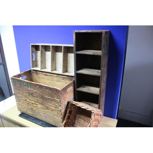 4 - Assortment of Vintage Boxes including a Pigeon Hole Box and Slatted Tray