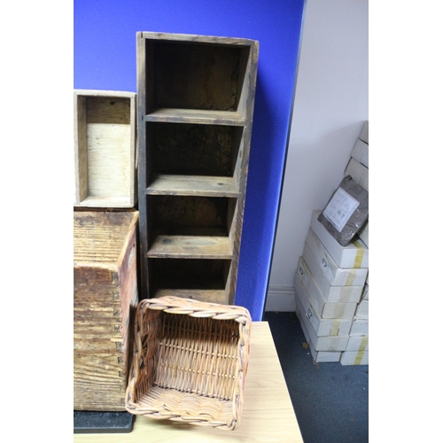 4 - Assortment of Vintage Boxes including a Pigeon Hole Box and Slatted Tray