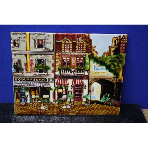 61 - Enamelled Large Tile Depicting a French Scene - Boulangerie - 35.5 x 28cm