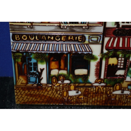 61 - Enamelled Large Tile Depicting a French Scene - Boulangerie - 35.5 x 28cm