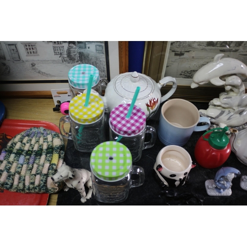 7 - Large Mixed Lot including Le Creuset Mug, Crepe Pan and 4 Glass Drinking Mugs with Lids and Plenty M... 