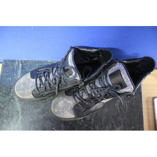 86 - Pair of Marked As Guiseppe Zanotti Black Leather and Gem High Top Shoes / Boots - Size 42.5