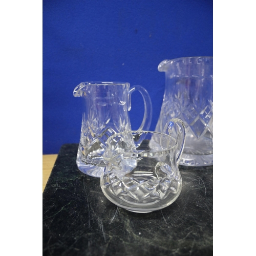 88 - 6 x Crystal Glass Jugs and Bowl - Tallest 19.5cm