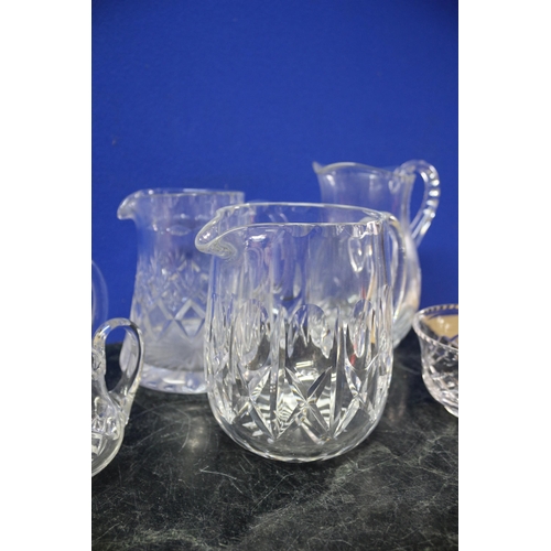 88 - 6 x Crystal Glass Jugs and Bowl - Tallest 19.5cm