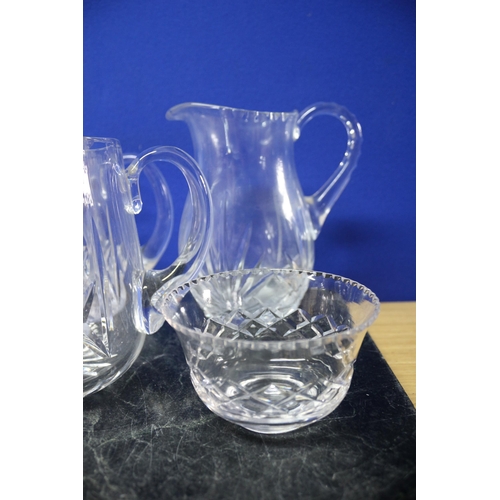 88 - 6 x Crystal Glass Jugs and Bowl - Tallest 19.5cm