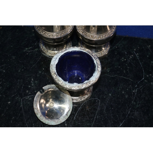 113 - Vintage Silver Plate Condiment Set, One includes Blue Glass Liner