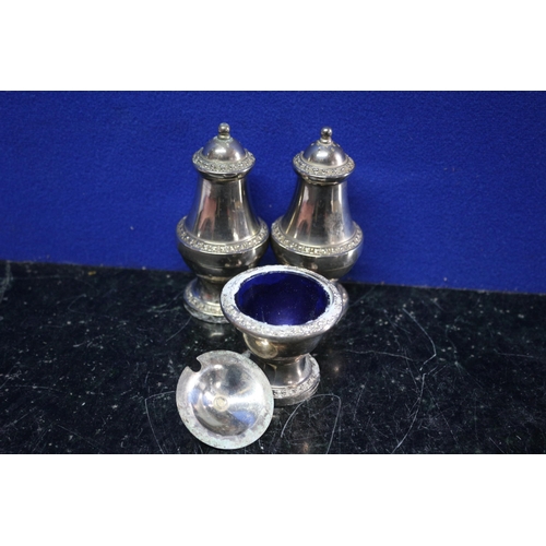 113 - Vintage Silver Plate Condiment Set, One includes Blue Glass Liner