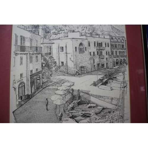 122 - Engraving of The Harbour, Kyrenia in Frame - 44 x 55.5cm