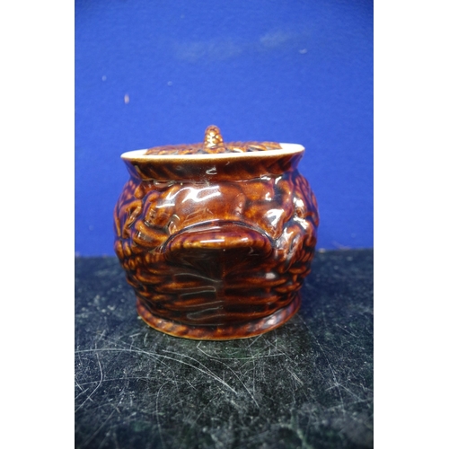 135 - Treacle Glazed Pot with Lid, possibly Rumtopf? - 11.5cm Tall