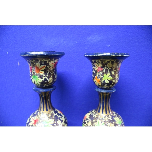 146 - Pair of Highly Decorated Candlesticks with Floral Design - 15.5cm Tall