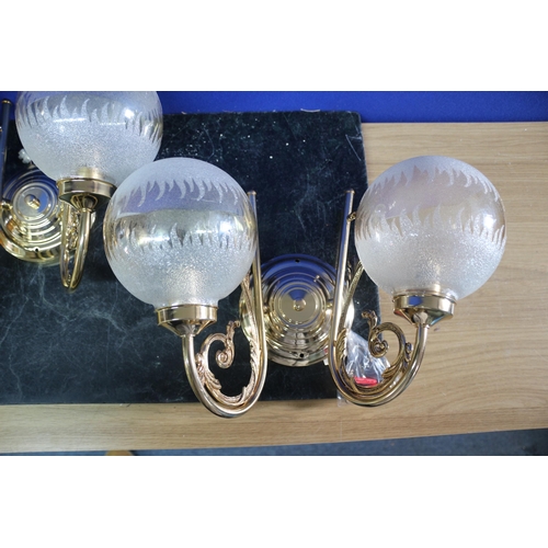 181 - Brand New Pair of Metal Wall Lights with Etched Glass Ball Shades