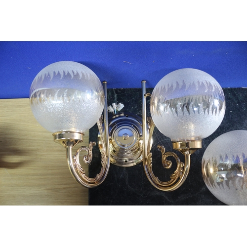 181 - Brand New Pair of Metal Wall Lights with Etched Glass Ball Shades