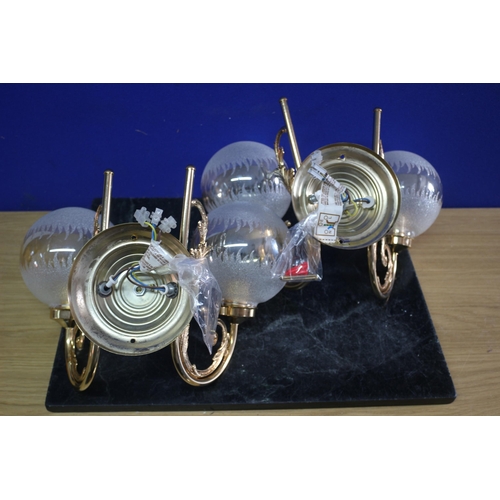 181 - Brand New Pair of Metal Wall Lights with Etched Glass Ball Shades