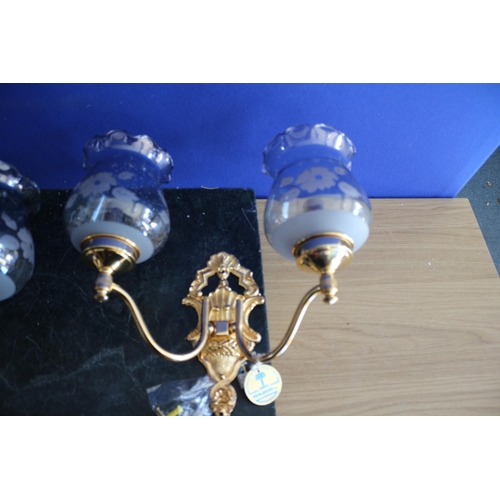 184 - Brand New Pair of Metal Wall Lights with Etched Glass Shades