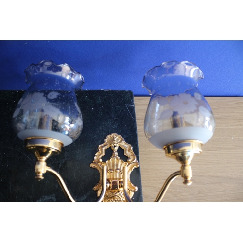 184 - Brand New Pair of Metal Wall Lights with Etched Glass Shades