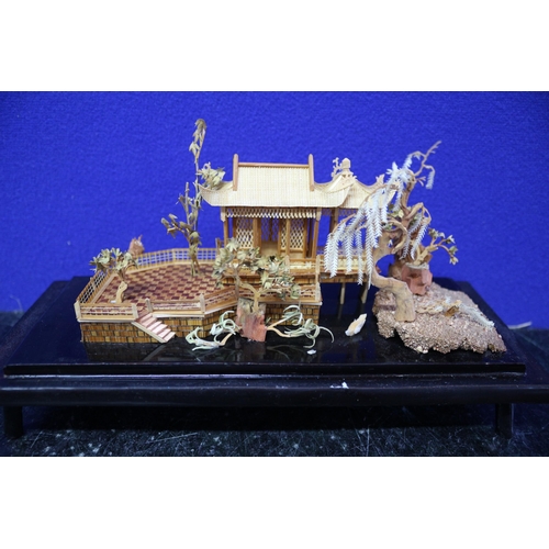 205 - Hand Made Chinese Cork Diorama in Glass Casing - 22.5cm Wide