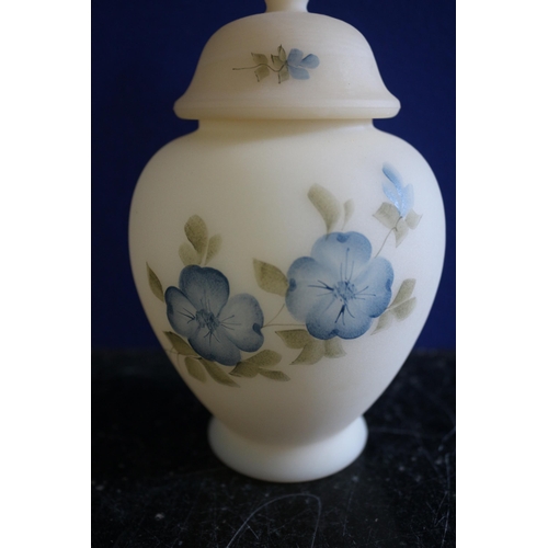 220 - Frosted Glass Urn with Lid - Hand Painted Floral Design - 15cm