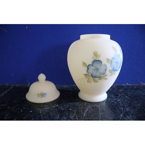 220 - Frosted Glass Urn with Lid - Hand Painted Floral Design - 15cm