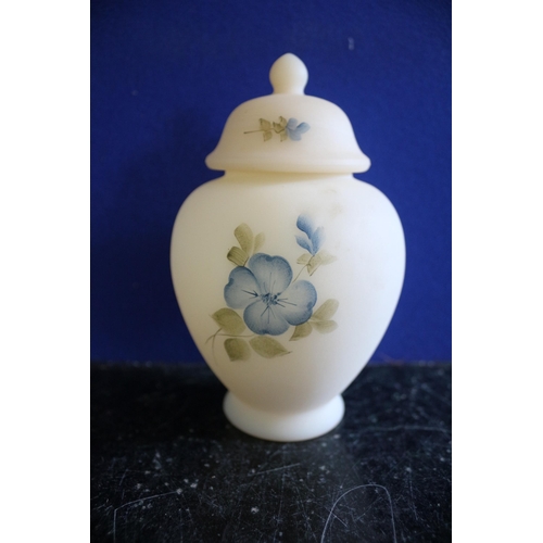 220 - Frosted Glass Urn with Lid - Hand Painted Floral Design - 15cm