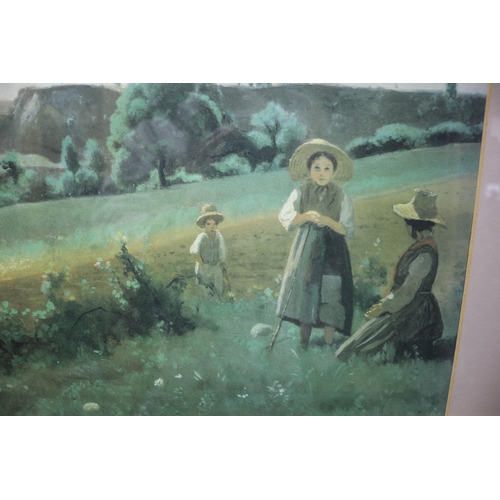 243 - Large Framed Print of Girls in a Field - 88.5 x 68.5cm