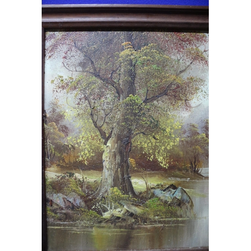 277 - Framed Oil on Canvas Painting of Woodland Scene with Stream - Signed - I Cafier - 45.5 x 35.5cm