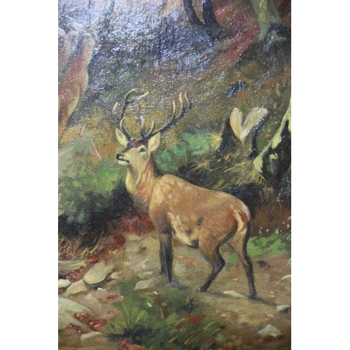 278 - Framed and Mounted Mid Century Oil on Board Painting of Deer in Woodland - Signed W. Ruske & Dated 1... 