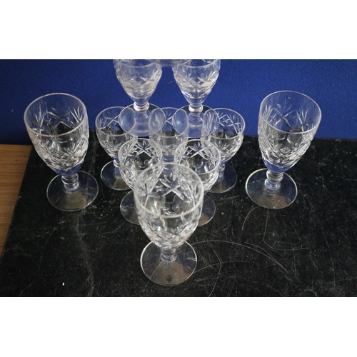 286 - Set of 6 Crystal Sherry Glasses with Intricate Pattern with further 3 Larger, Same Style, Glasses