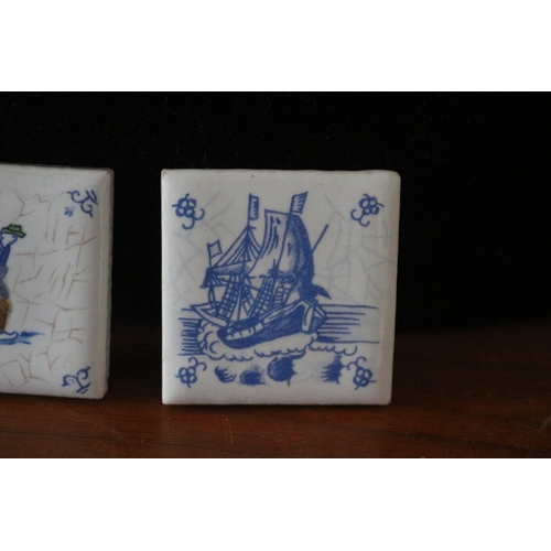 303 - 2 x Delft Miniature Tiles with Blue and White Pictures - 4 x 4cm