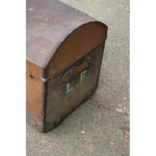 320 - Large Vintage Hardened Canvas Covered Trunk with Initials L F