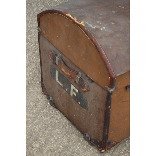 320 - Large Vintage Hardened Canvas Covered Trunk with Initials L F