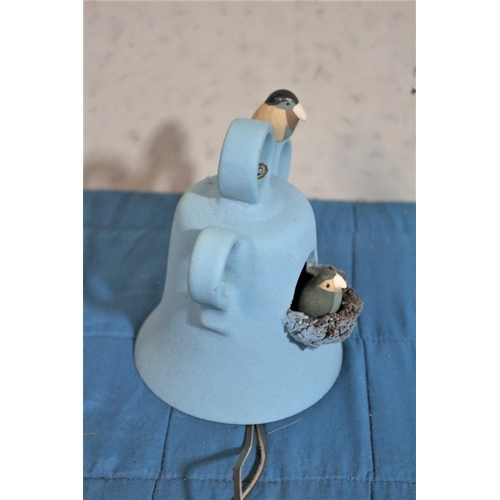 333 - Blue Pottery Bell with Nesting Birds