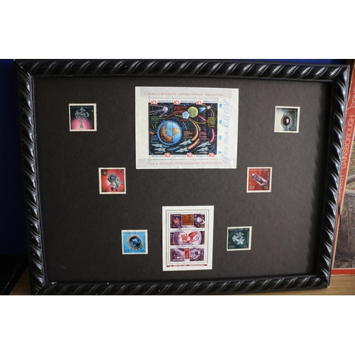 468 - Collection of Russian Stamps on a Framed Board plus a Book on British Paintings