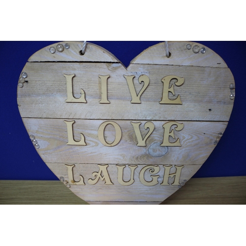 489 - Live, Laugh, Love Heart Sign. Approx. 40cm Tall