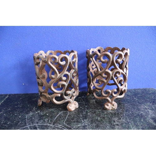 579 - Pair of Metal Candle Holders, 13cm high